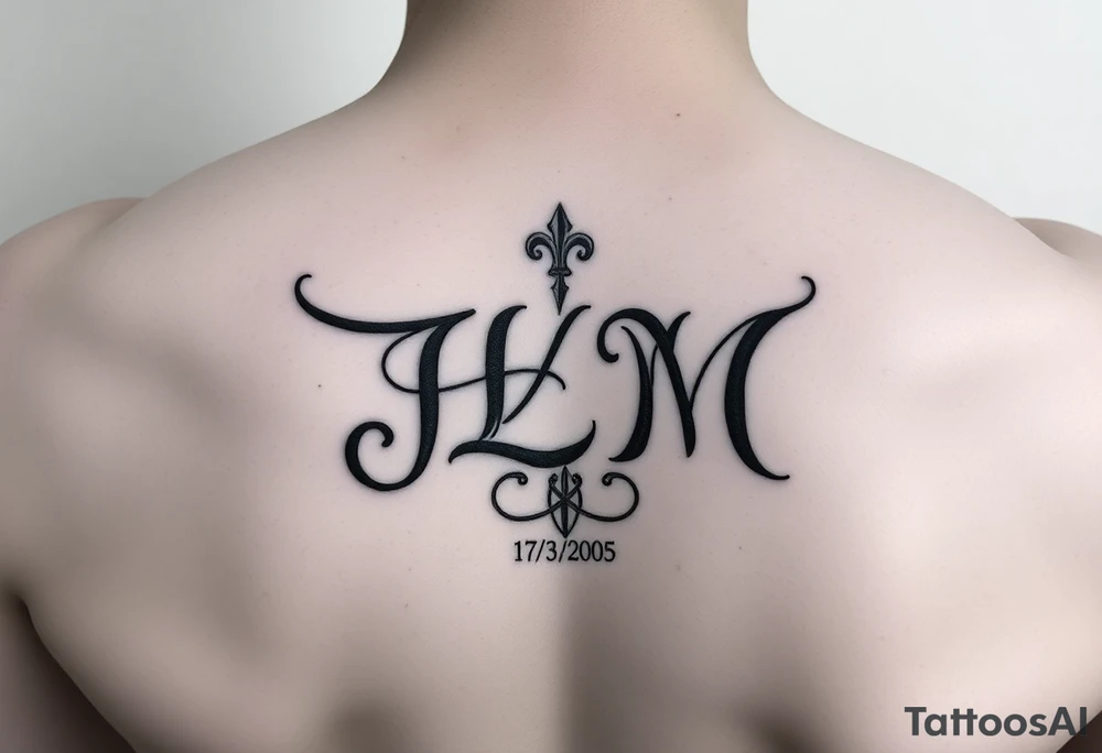 Initials JLM with 11/3/2005 behind the ear tattoo idea