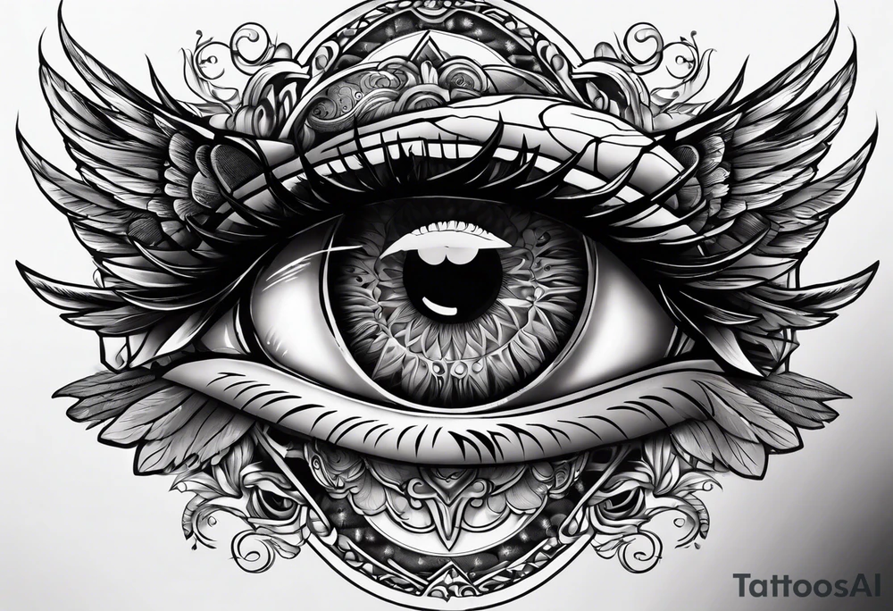 big eye with wings tattoo idea