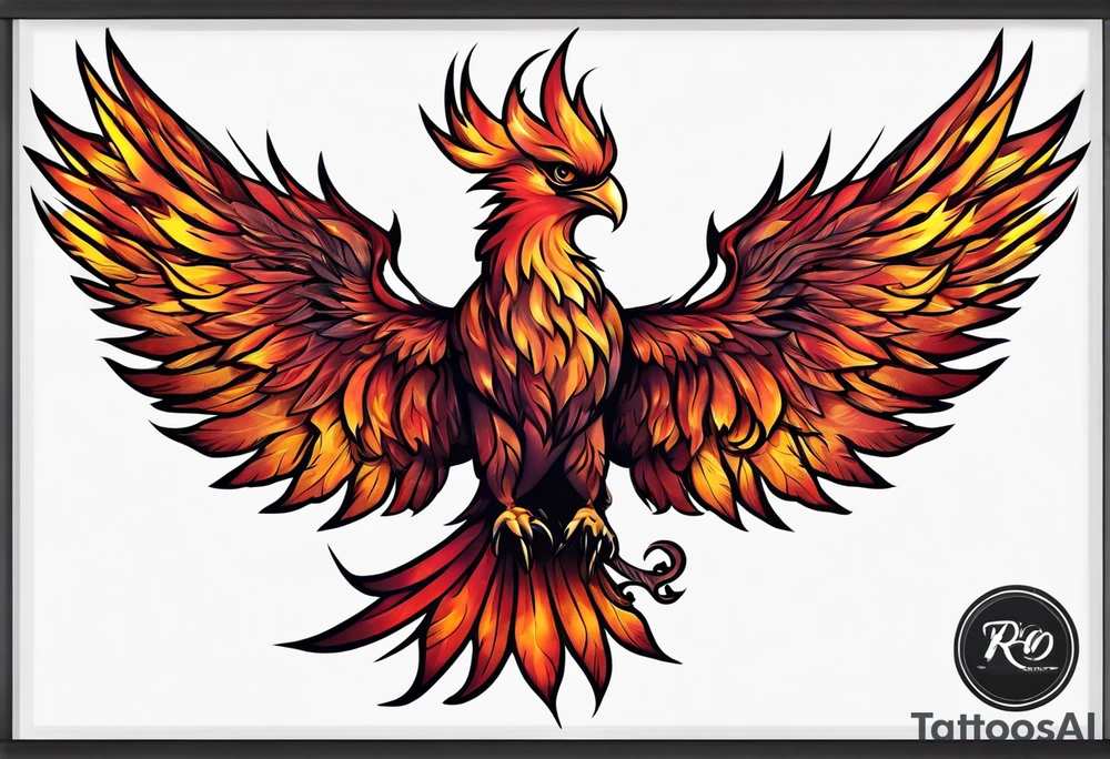 phoenix red on fire tattoo idea