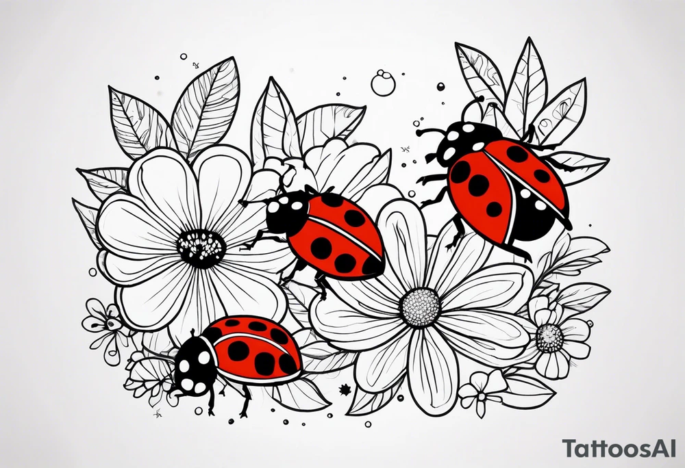 Lady bugs and flowers tattoo idea