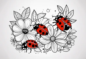 Lady bugs and flowers tattoo idea