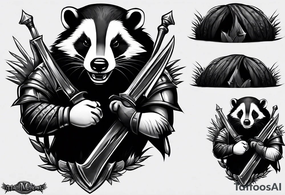 Draw me badger with aggressive full body, killer face with cute smile, very long nails and he attacks like a Turkish gladiator to enemy and also he has very deadly looking. The only weapon is his braveness he fights with his nails. Everybody scares after their first sight. tattoo idea