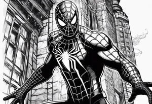 black suit spider-man on tower tattoo idea