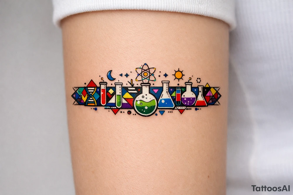armband, abstract, geometric, full of color, and lab themed tattoo idea