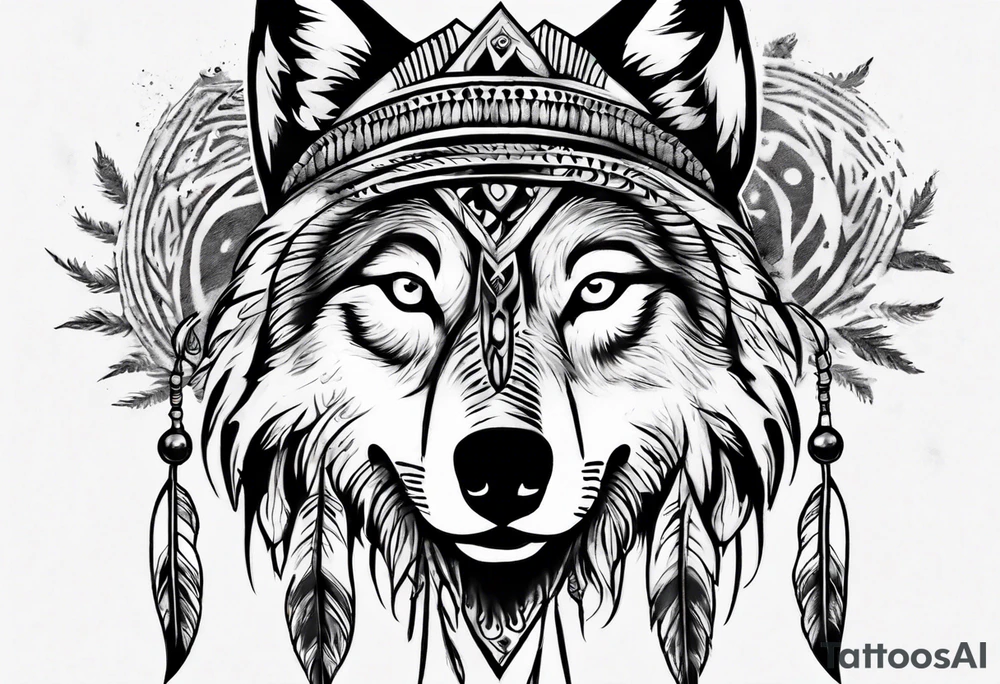 Indian Theme wolf realistic tattoo idea