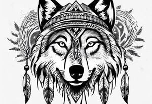 Indian Theme wolf realistic tattoo idea