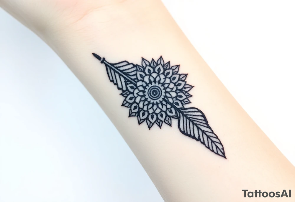 spiritual feather indian mandala shaman tattoo idea