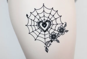 spiderweb with heart and flowers tattoo idea