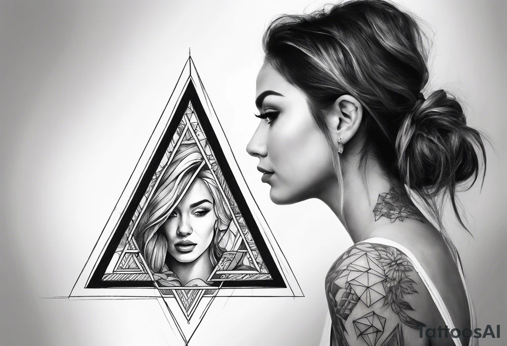 woman inside a triangul tattoo idea