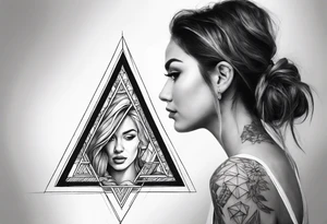 woman inside a triangul tattoo idea
