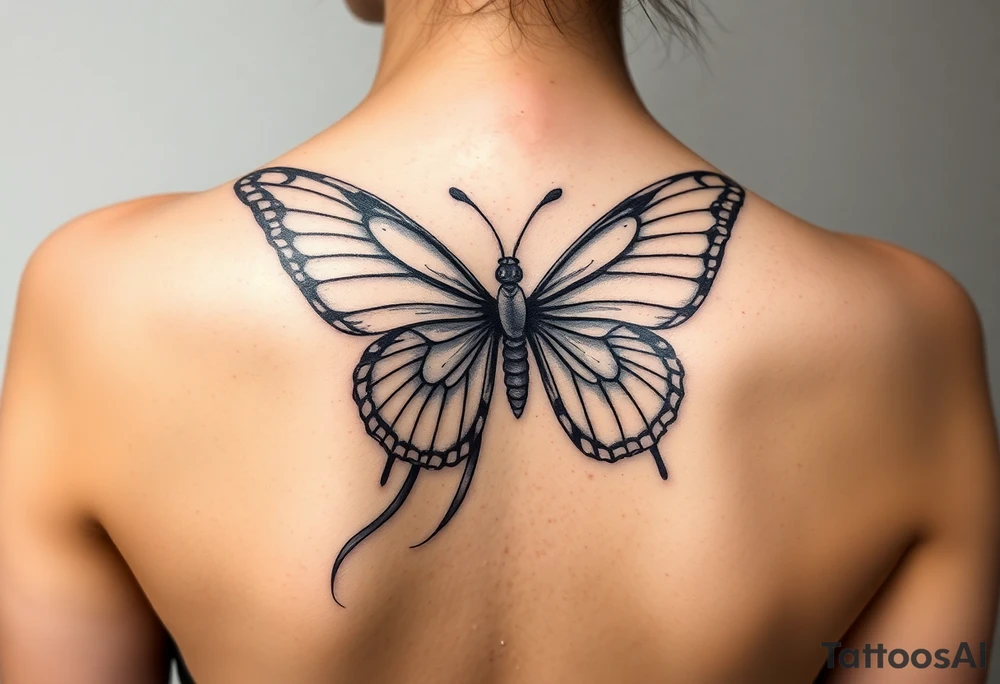 ethereal butterfly with flowing silk ribbons in moonlight tattoo idea
