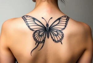 ethereal butterfly with flowing silk ribbons in moonlight tattoo idea