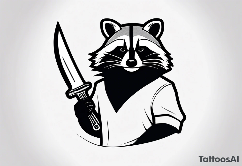 Simple and minimalist raccoon holding a knife tattoo idea