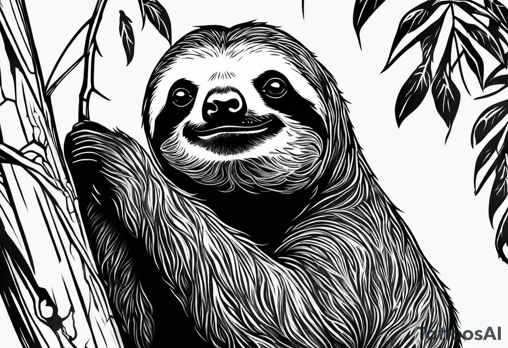 Sloth hanging on a tree tattoo idea