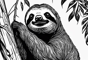 Sloth hanging on a tree tattoo idea