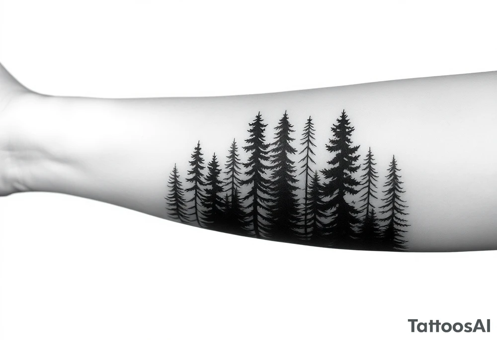 Coniferouse forest silhouette around the forearm a tattoo tattoo idea