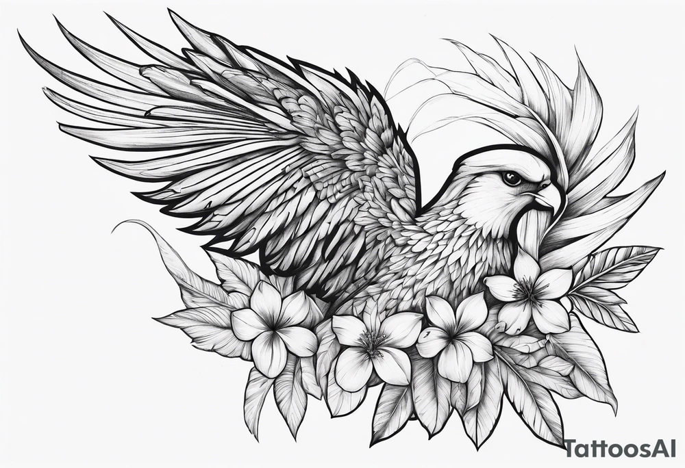 wing, flower, palm, sea tattoo idea