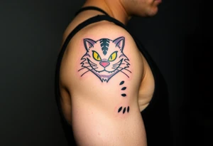 colourful Cheshire Cat from Alice in Wonderland, tattoo idea