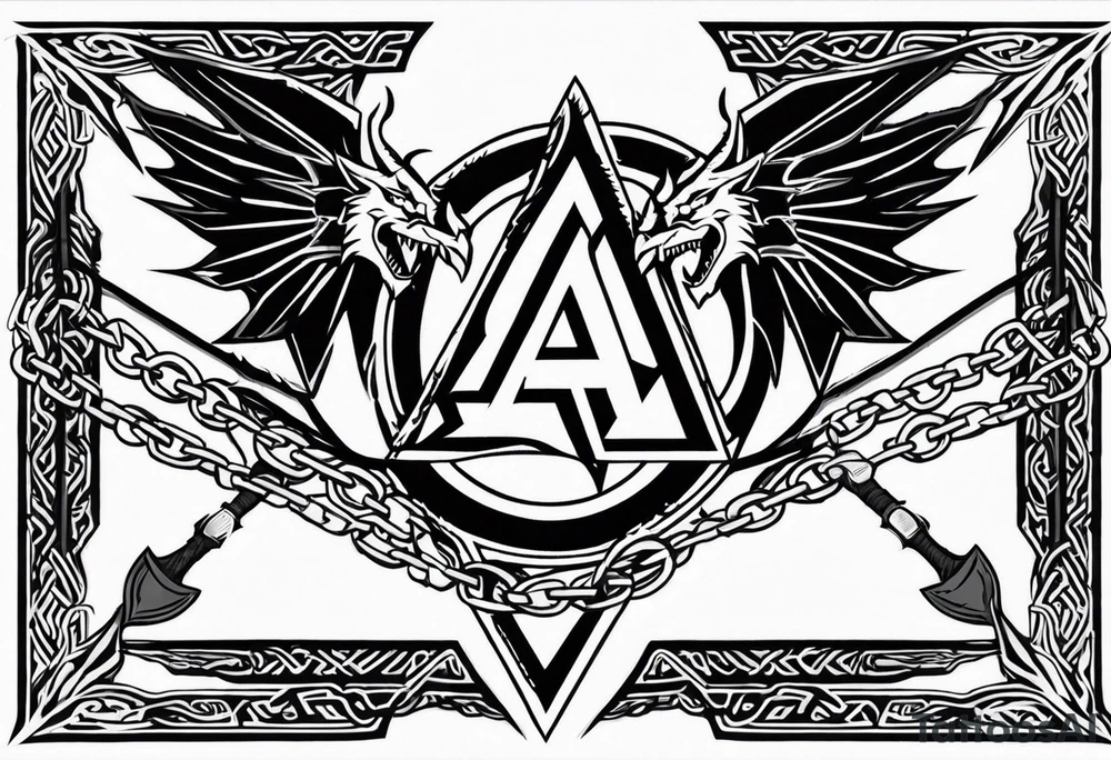 Valhalla sword shield dragon axe barbed wire chains valknut fire tattoo idea Valhalla sword shield dragon axe barbed wire chains valknut fire tattoo idea
