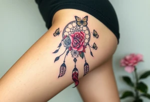 Dreamcatcher roses and butterflies tattoo idea