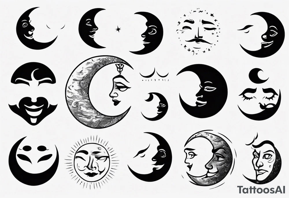 crescent moon with cartoon face for men tattoo idea