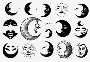 crescent moon with cartoon face for men tattoo idea