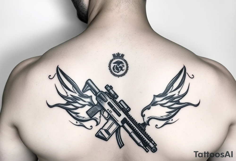 Operation Iraqi freedom combat marine veteran on chest and shoulder tattoo idea