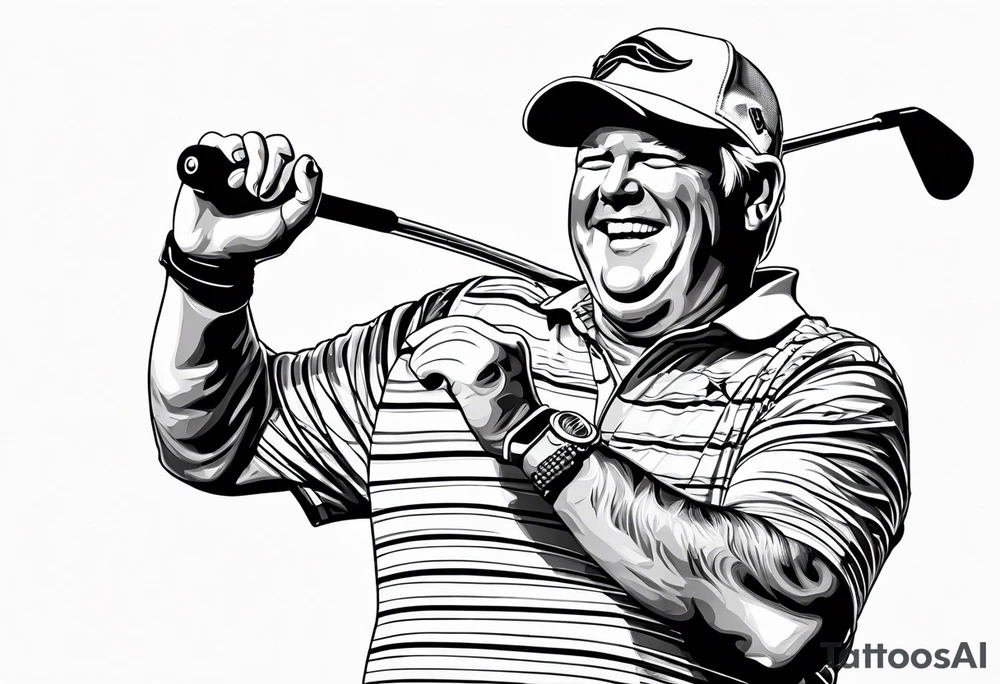 Professional golfer John Daly holding a putter in one hand while celebrating a victory. tattoo idea