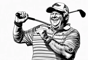 Professional golfer John Daly holding a putter in one hand while celebrating a victory. tattoo idea