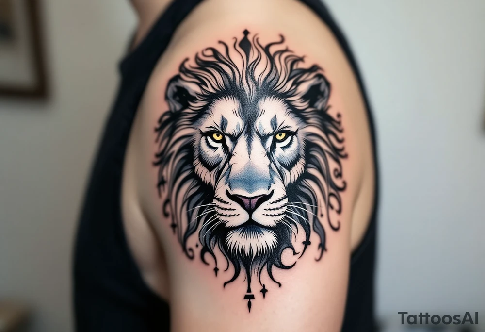 stylized wave in blue and white forming the shape of a lion’s face, symbolizing the Vltava River as the heart of the country. tattoo idea