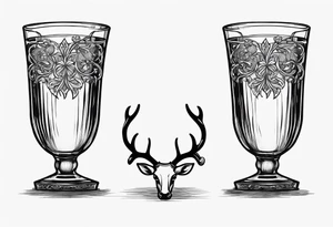 two glasses cheersing, one glass has a shamrock on it, the others a set of antlers tattoo idea