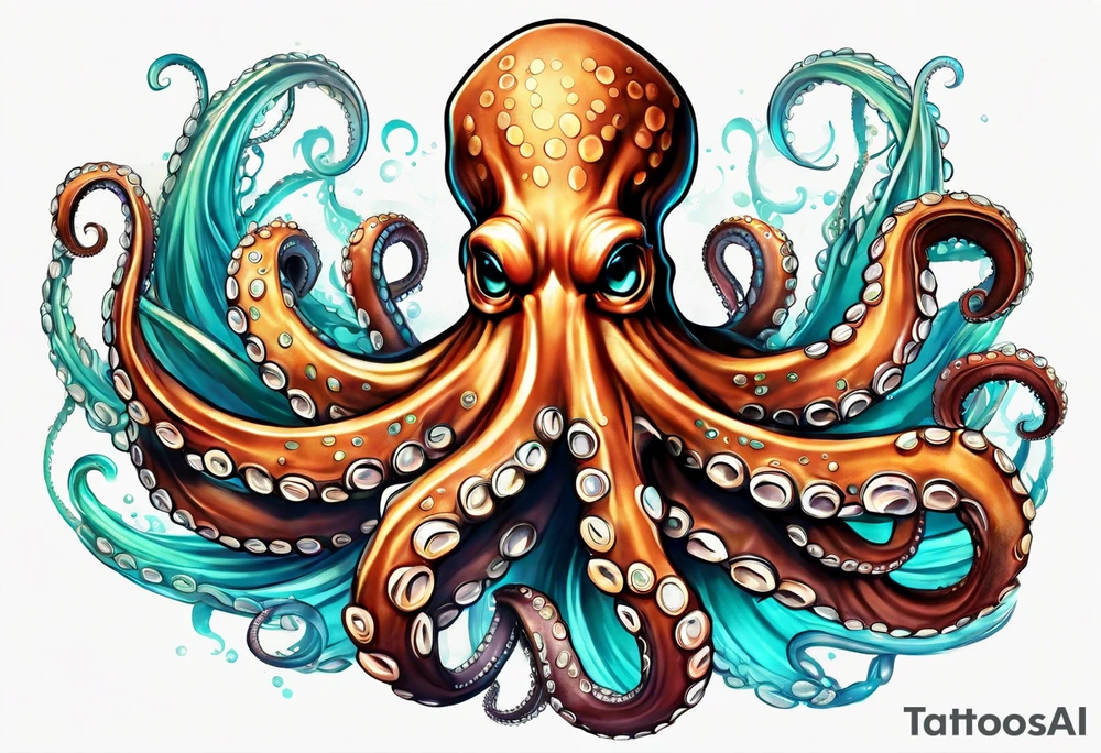 large and long octopus with multiple tentacles and suckers  that would be designed to drape around an arm tattoo idea