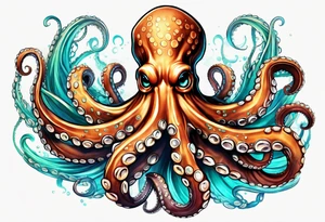 large and long octopus with multiple tentacles and suckers  that would be designed to drape around an arm tattoo idea