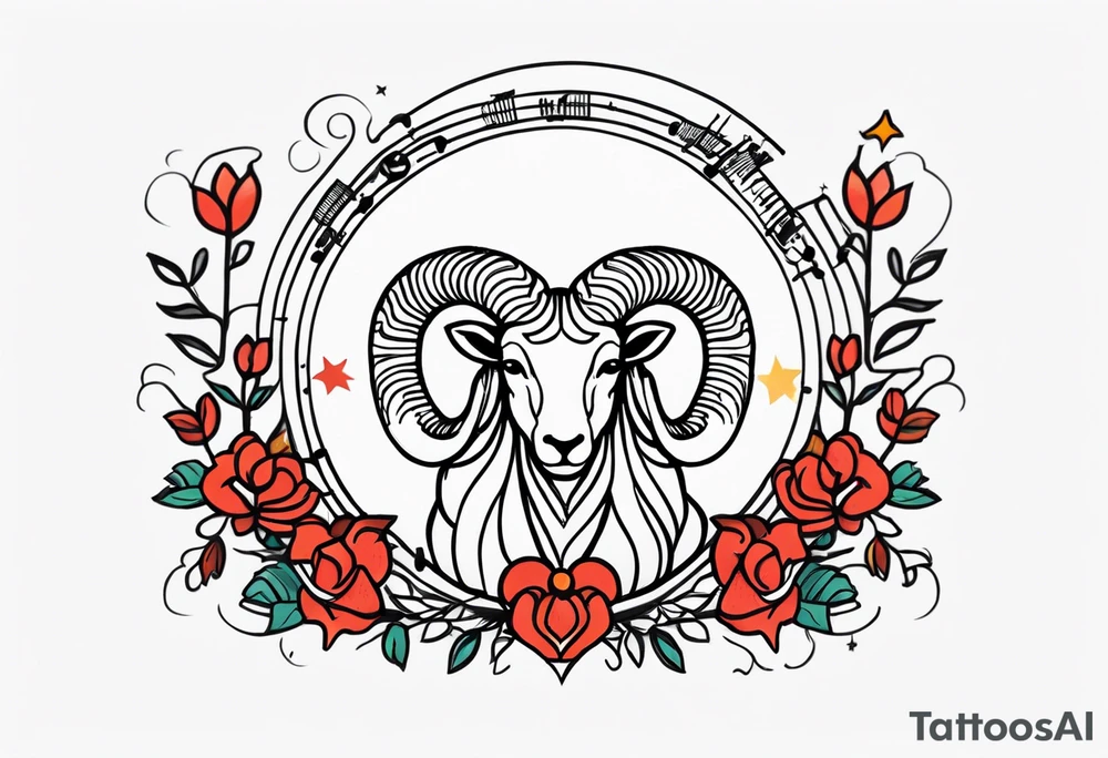 MUSIC LIFE FAMILY ARIES tattoo idea