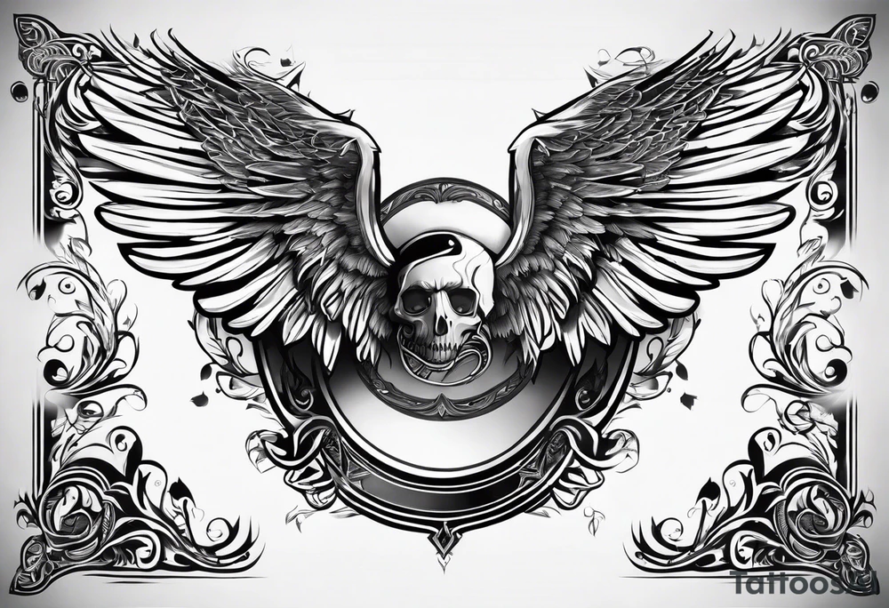 The word Glenn on a banner with angel wings tattoo idea