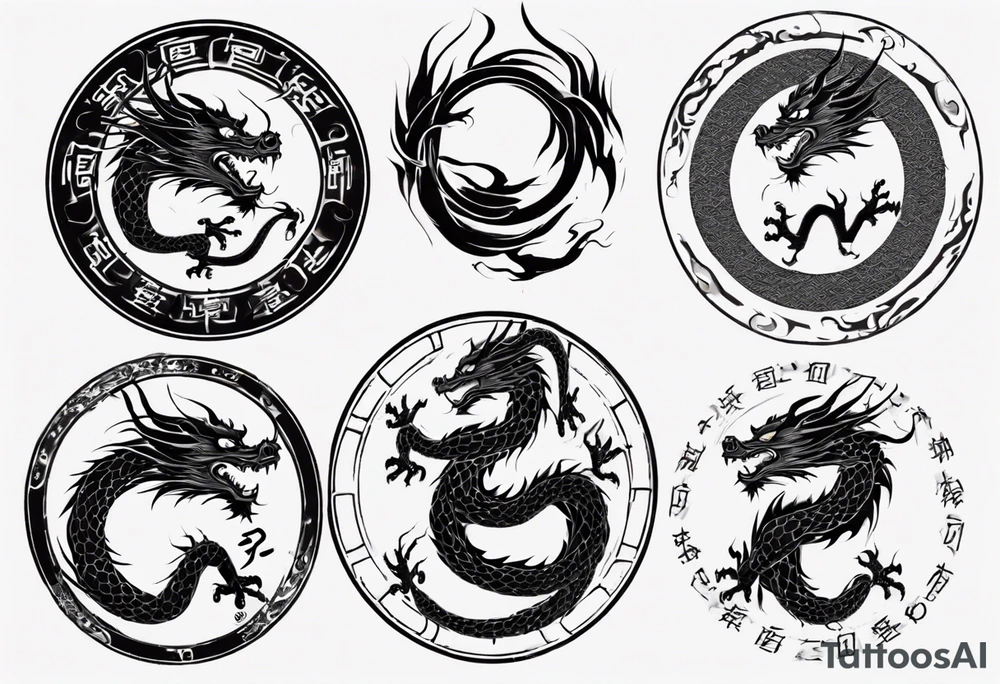Chinese dragon in a circular shape with "02.03" written on its skin tattoo idea