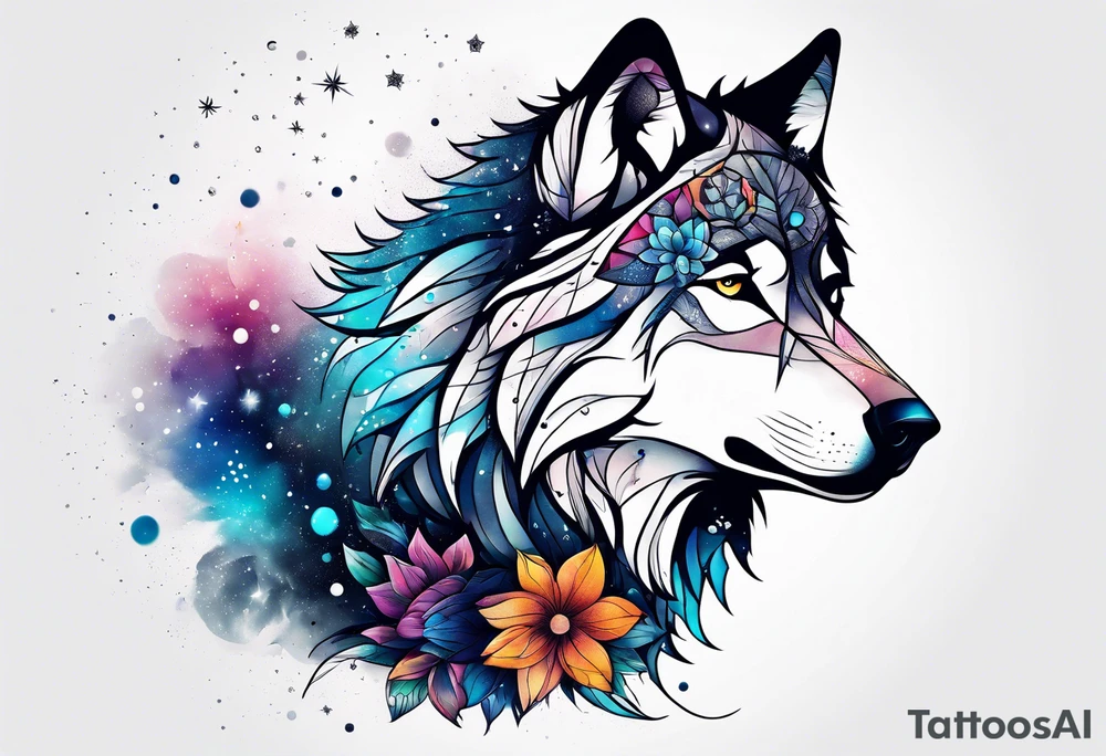 Constellation, animal wolf snow , géométric , flower tattoo idea
