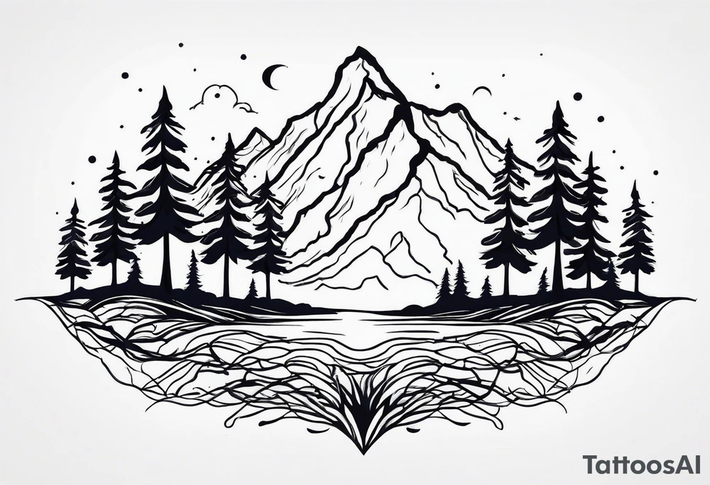 mountains trees roots tattoo idea