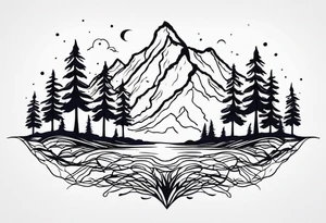 mountains trees roots tattoo idea