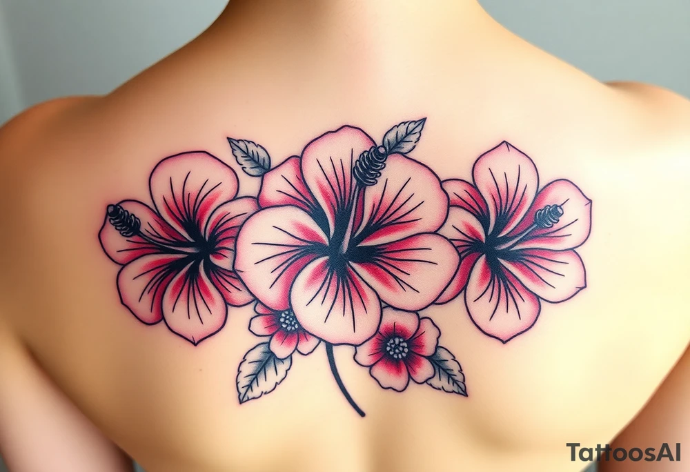 3 hibiscus flowers with flower decor tattoo idea