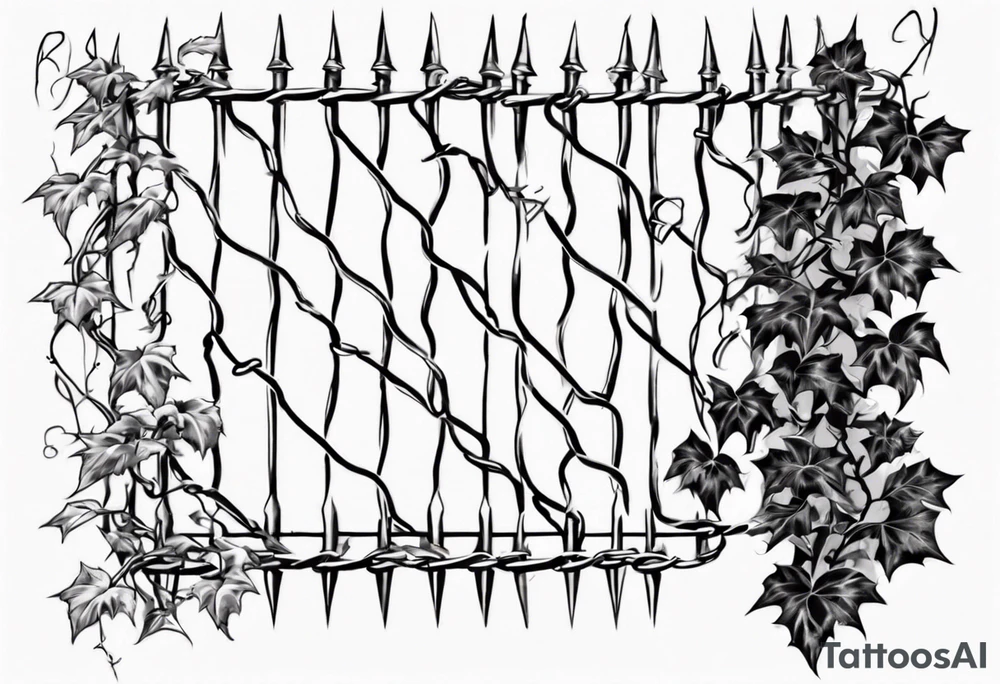 chain link fence with pointy ivy tattoo idea