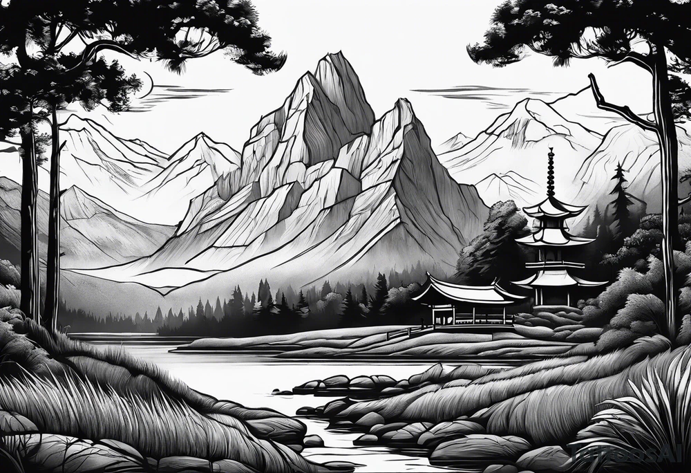 memorial landscape drawing tattoo idea
