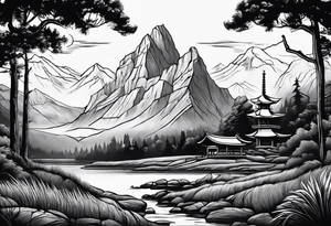 memorial landscape drawing tattoo idea