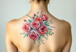 vintage bouquet of wild roses and meadow flowers with morning dew tattoo idea