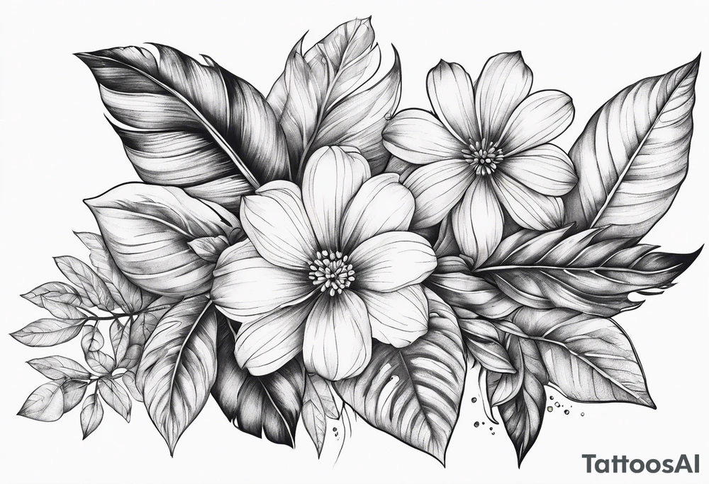 Leaves with Flower Details Long tattoo idea