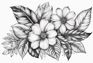 Leaves with Flower Details Long tattoo idea