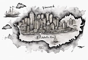 A map of vancouver B.C with a with water staining where the firehalls are tattoo idea