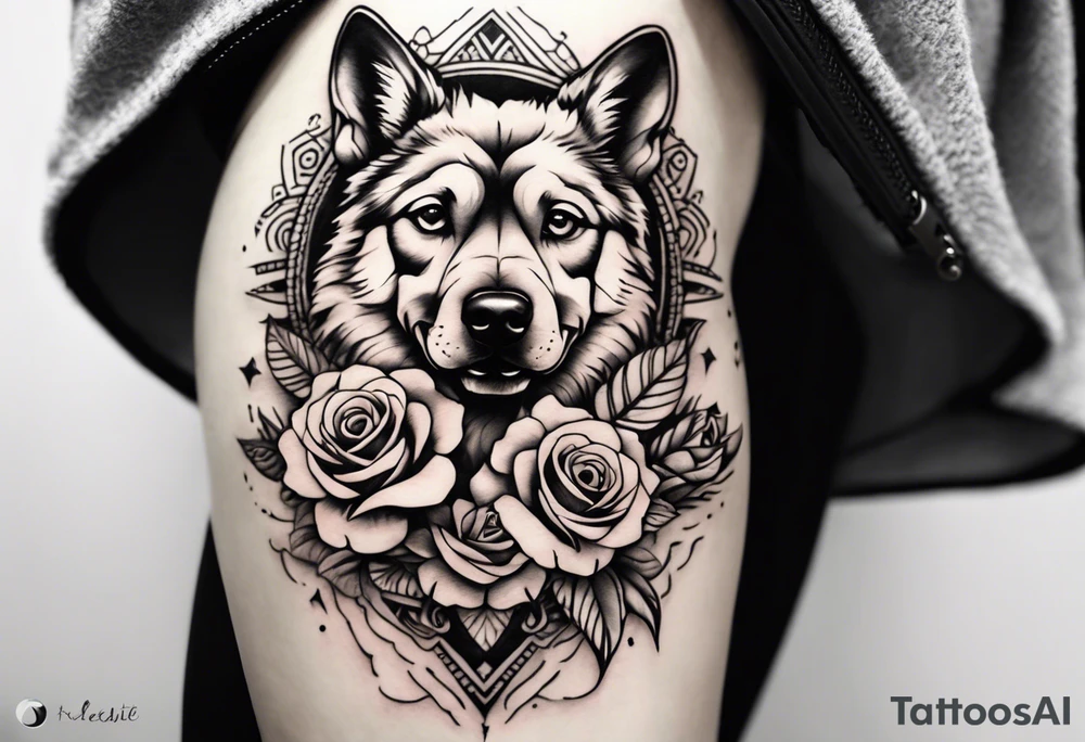 Quero uma manga com um relógio  de bolso, 3 rosas, as patas de um cão  e tudo com um fundo em tribal tattoo idea
