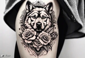 Quero uma manga com um relógio  de bolso, 3 rosas, as patas de um cão  e tudo com um fundo em tribal tattoo idea