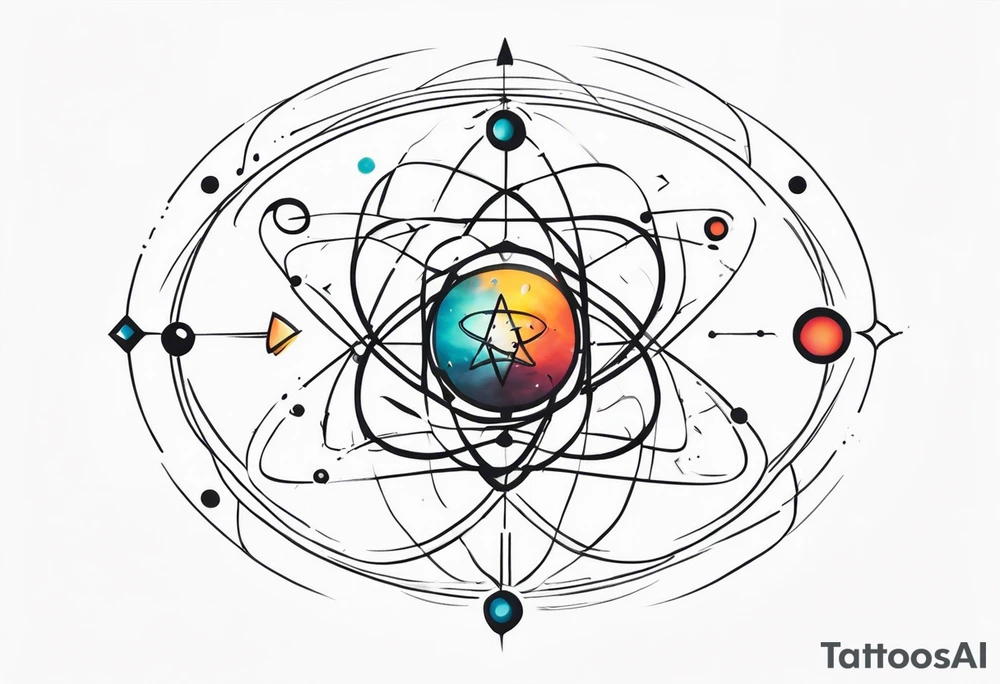 quantum atom with spiritual elements tattoo idea
